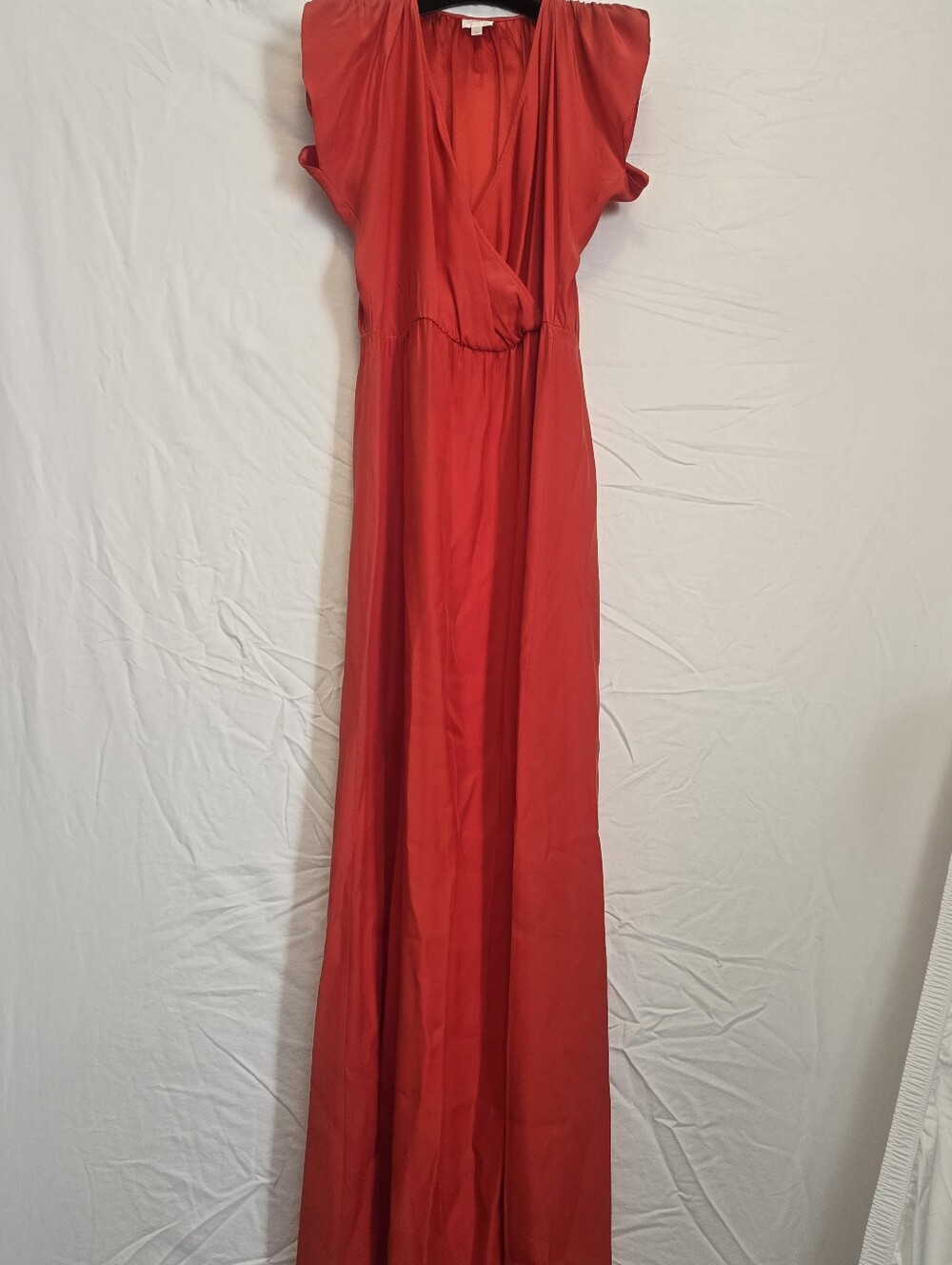 Parker Orange Silk Draped Faux Wrap Maxi Dress